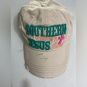 KBethos Vintage Distressed Embroidered Southern Raised Jesus Saved Ball Hat